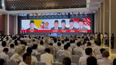 Perayaan Hari Ulang Tahun (HUT) ke-18 Partai Gerindra yang digelar di Gedung DPR/MPR RI, Jakarta